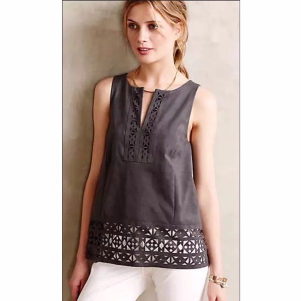 Anthropologie Sliced Grey Vegan Suede Tank